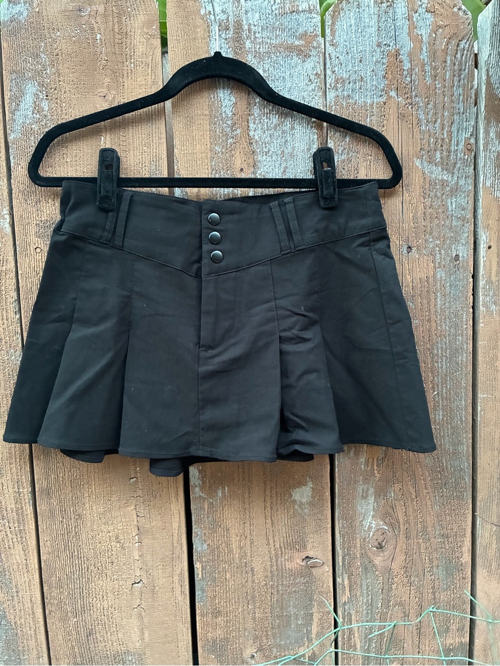 Divided Black Pleated Mini Skort with Button Front